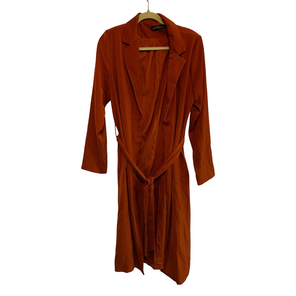 On Twelfth Burnt Orange Duster Jacket Longline Belted Trench Coat Small 1211070